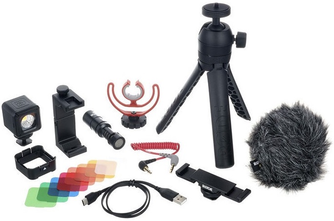 Фото Комплект RODE Vlogger Kit Universal BLUE c голубой меховой ветрозащитой