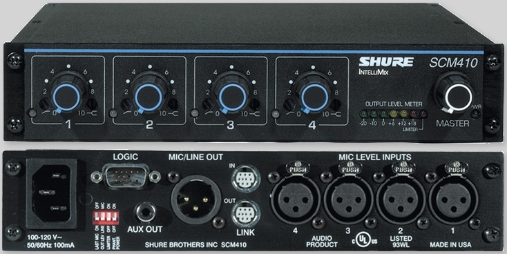SHURE SCM410E 4-х канальный автоматический микрофонный микшер в магазине Music-Hummer