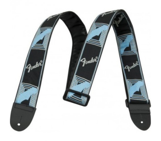 FENDER 2' MONOGRAMMED STRAP BLACK/LIGHT GREY/BLUE ремень для гитары, цвет черно-голубой, Fender logo в магазине Music-Hummer