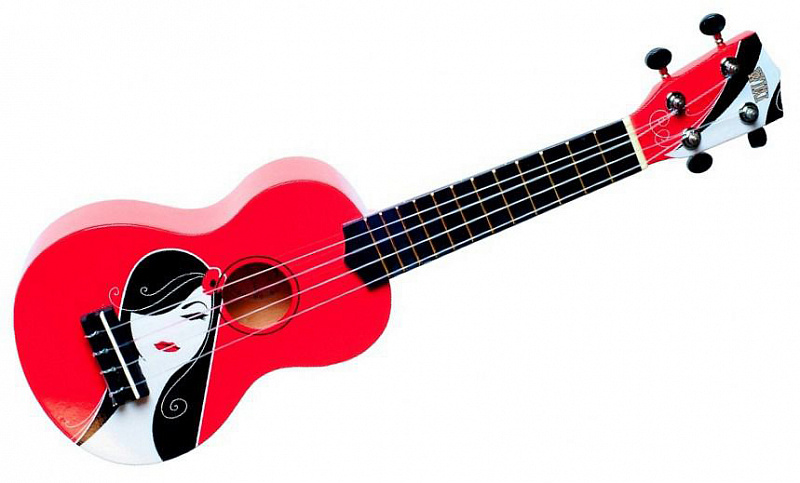 WIKI UK/FATALE - гитара укулеле сопрано липа, рисунок "роковая девушка", чехол в комплекте в магазине Music-Hummer