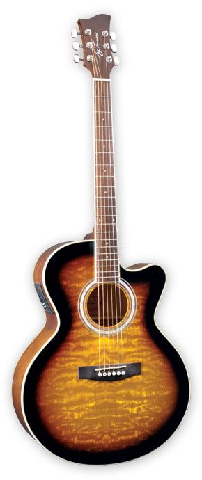 Jay Turser JTA-424QCET-RSB  электроакустическая гитара MiniJumbo, Red Sunburst в магазине Music-Hummer