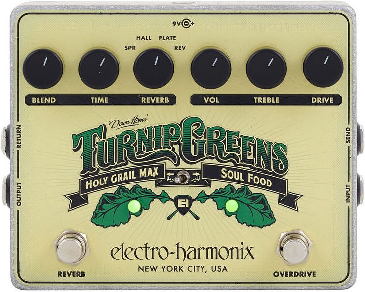 Electro-Harmonix TURNIP GREENS  педаль-мультиэффект Soul Food + Holy Grail Max в магазине Music-Hummer