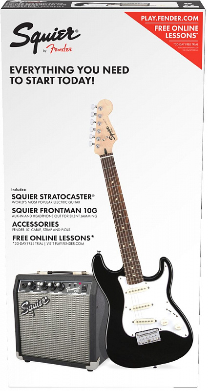 Электрогитара в комплекте FENDER SQUIER Stratocaster Pack Black, Gig Bag, Frontman 10G в магазине Music-Hummer