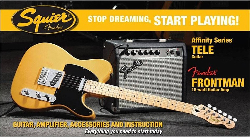 Фото FENDER SQUIER AFFINITY TELE®&FRONTMAN 15G - BUTTERSCOTCH BLONDE набор: электрогитара
