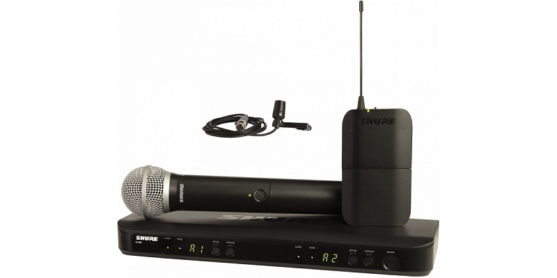 SHURE BLX1288E/CVL K3E 606-636 MHz двухканальная радиосистема с ручным передатчиком PG58 и петличным микрофоном CVL-B/C в магазине Music-Hummer