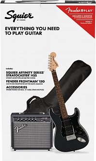 Комплект с электрогитарой FENDER SQUIER Affinity 2021 Stratocaster HSS Pack LRL Charcoal Frost Metallic в магазине Music-Hummer