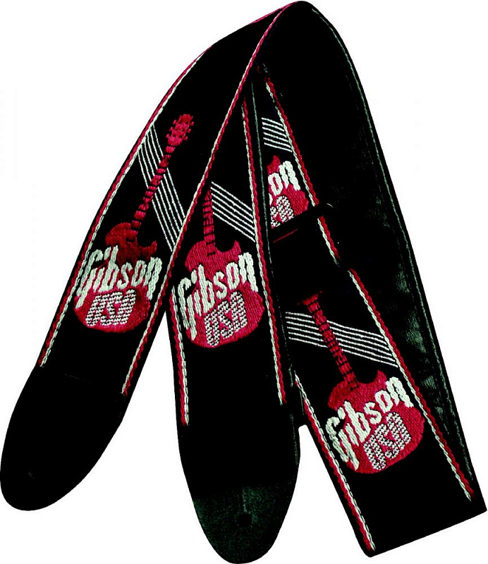 GIBSON 3 WOVEN STRAP W/ GIBSON LOGO-RED ремень для гитары с красным лого, ширина 7,6 см в магазине Music-Hummer