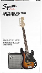 Squier Affinity Series™ Precision Bass® PJ Pack, Laurel Fingerboard, Brown Sunburst, Gig Bag, Rumble 15 - 230V EU