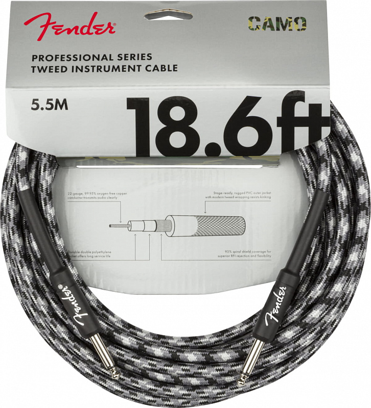 FENDER Professional Series Instrument Cable Straight/Straight 18.6` Winter Camo в магазине Music-Hummer