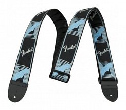 FENDER 2' MONOGRAMMED STRAP BLACK/LIGHT GREY/BLUE ремень для гитары, цвет черно-голубой, Fender logo